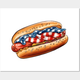 4th of July Hot Dog Posters and Art